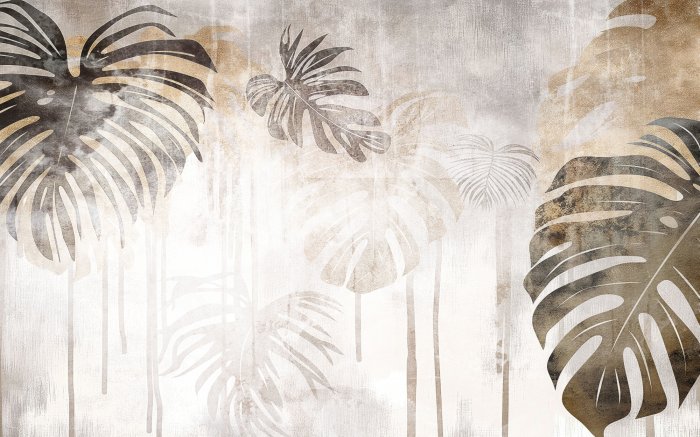 Papier peint  Fresque aquarelle de feuilles de monstera