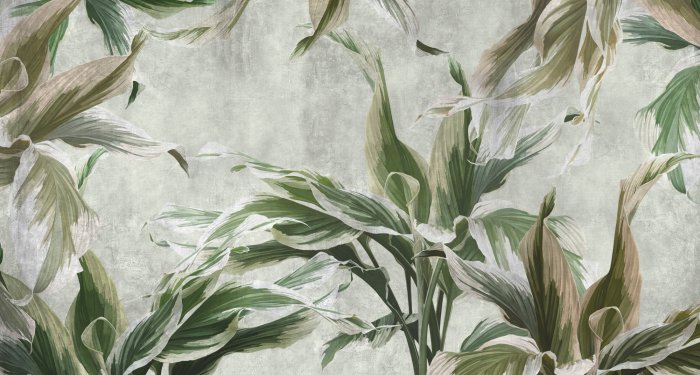 Papier peint  Feuilles de fleurs sur un mur en béton
