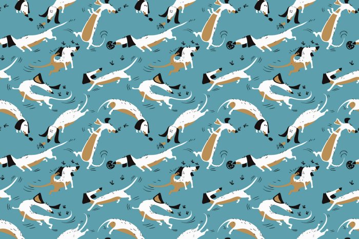 Papier peint  Motif de bande dessinée chiens sur fond bleu illustration