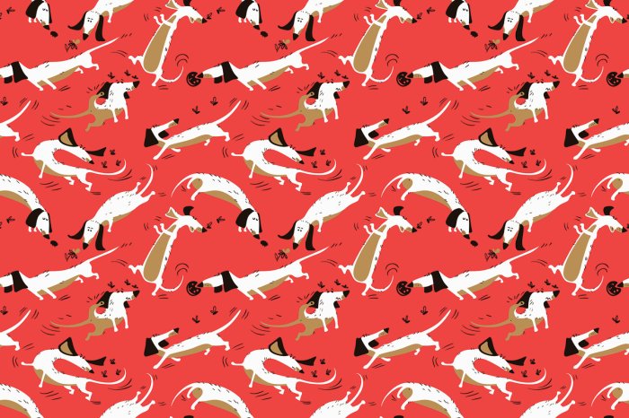 Papier peint  Motif de bande dessinée chiens sur fond rouge