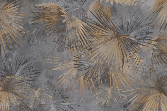Papier peint  Feuilles de palmier brunes sur béton gris