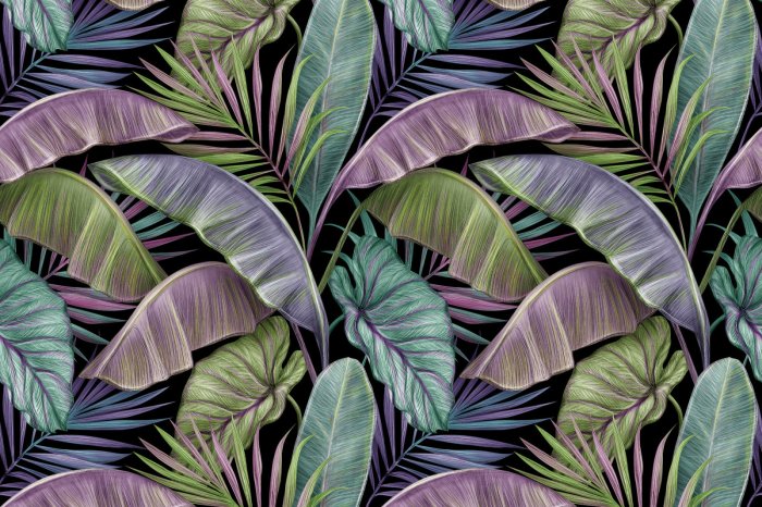 Papier peint  Feuilles de palmier tropicales colorées