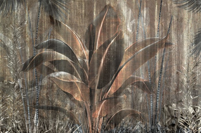 Papier peint  Feuilles de palmier dans une jungle sombre abstraite