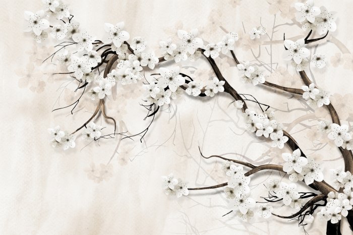 Papier peint  Fleur de cerisier en 3D sur fond clair