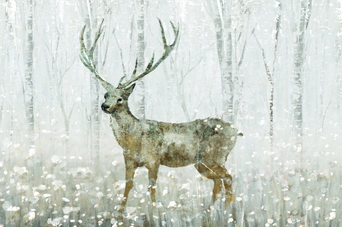 Papier peint  Paysage de forêt d’hiver avec un cerf