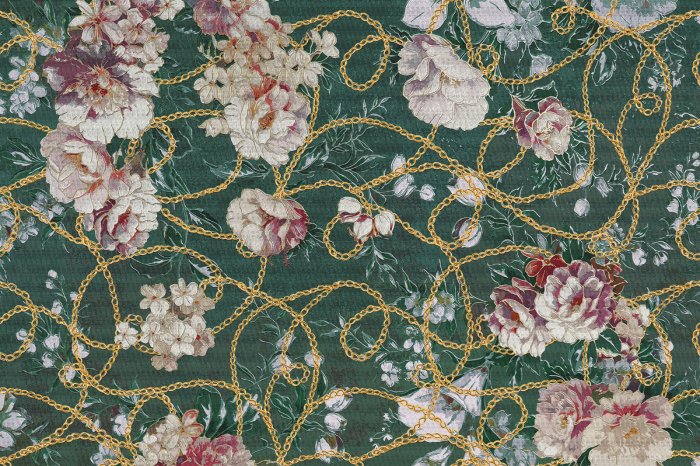Papier peint  Pivoines sur une chaîne d'or sur fond vert