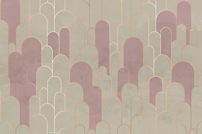 Papier peint  Arches beige-rose avec décoration dorée