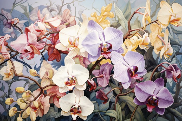 Papier peint  Végétation luxuriante de fleurs colorées