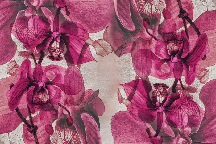 Papier peint  Orchidées peintes en trois dimensions sur le mur
