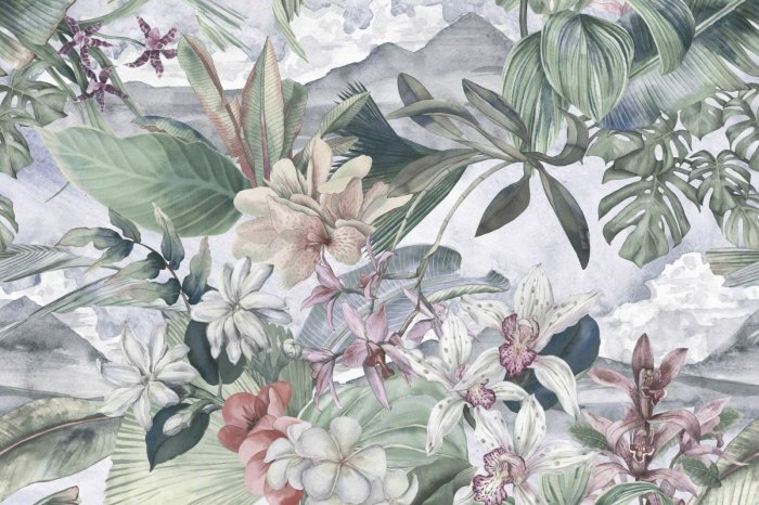 Papier peint  Orchidées parmi la végétation tropicale