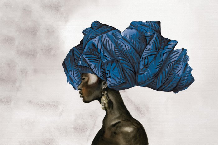 Papier peint  Femme africaine avec un turban bleu