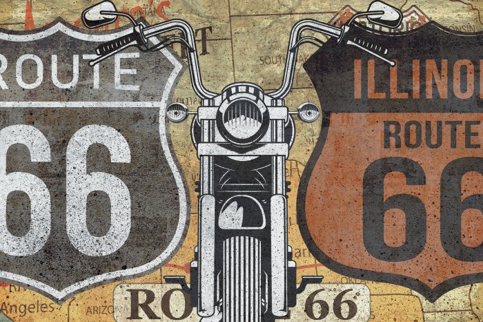 Papier peint  Motif Route 66 avec moto