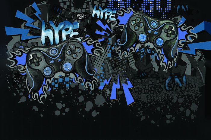 Papier peint  Graffiti jeunesse avec des manettes de jeux