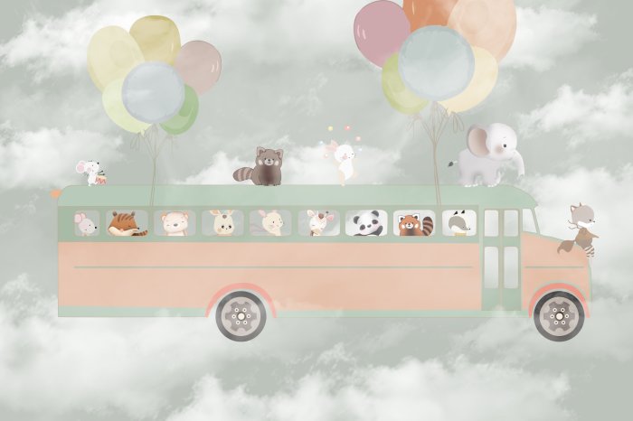 Papier peint  Bus pour animaux parmi les nuages
