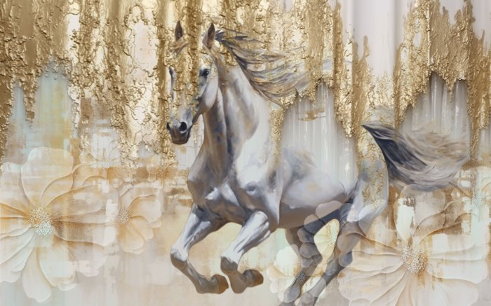 Papier peint  Cheval au galop avec imitation d’or