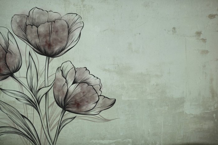 Papier peint  Fleurs de tulipes peintes sur un mur