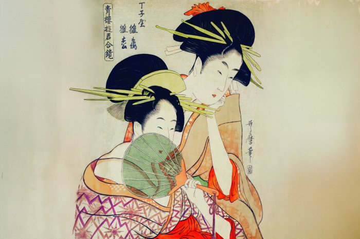 Papier peint  Femmes japonaises en kimonos avec éventails