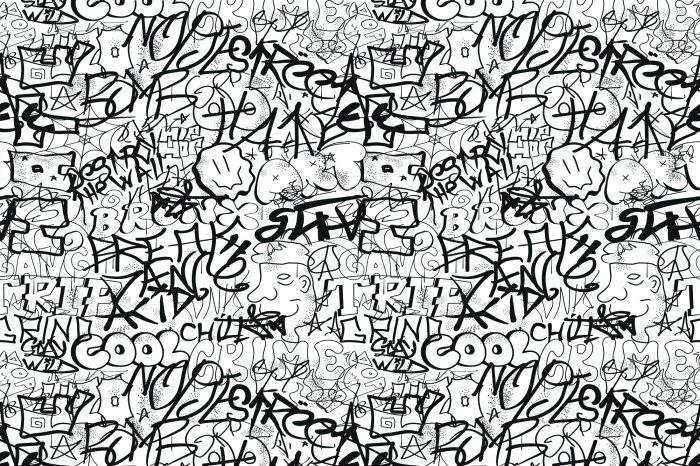 Papier peint  Motif de lettres graffiti noires style jeunesse