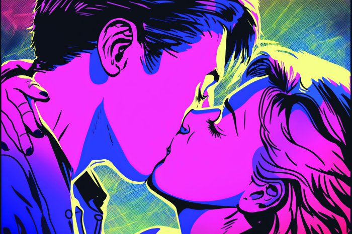 Papier peint  Baiser d'une femme et d'un homme en style Pop Art
