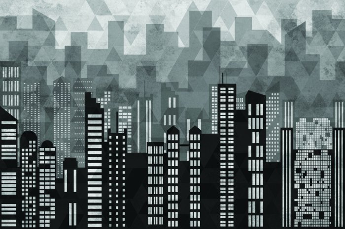 Papier peint  Panorama moderne de la ville avec ombre