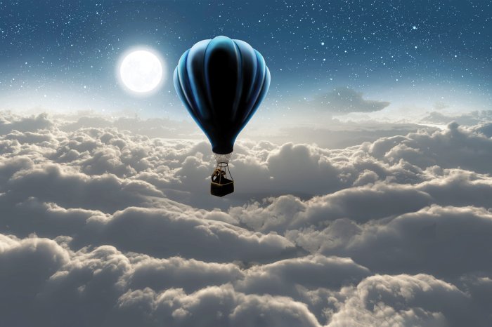 Papier peint  Éléphant dans une montgolfière flottant au-dessus des nuages
