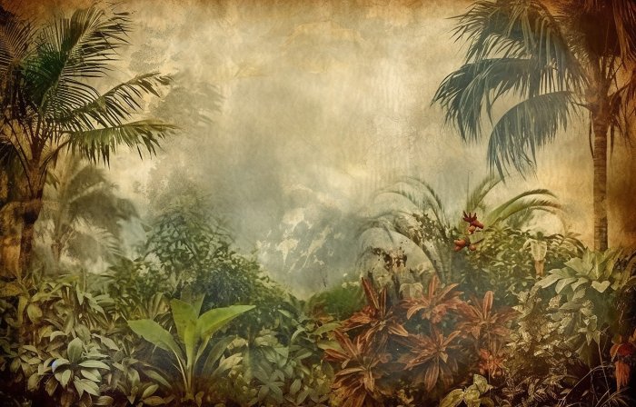 Papier peint  Paysage tropical de plantes en style vintage
