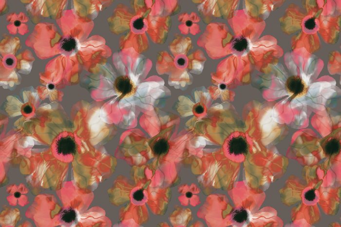 Papier peint  Coquelicots rouges en style abstrait sur fond gris