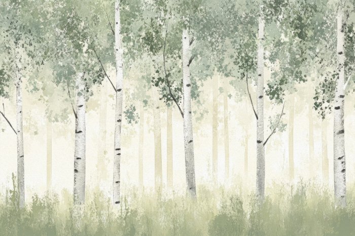 Papier peint  Paysage pittoresque avec un bosquet de bouleaux