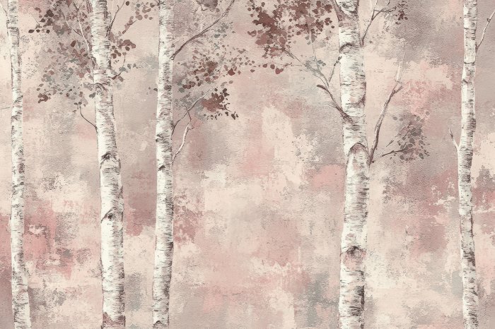 Papier peint  Arbres de bouleaux avec une texture béton en arrière-plan