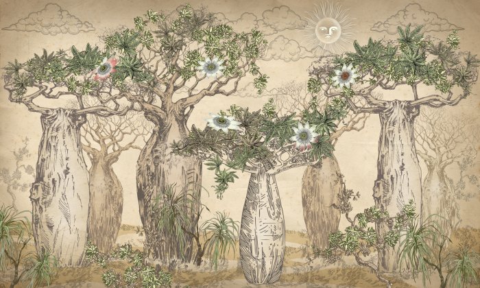 Papier peint  Paysage atmosphérique avec baobab vintage