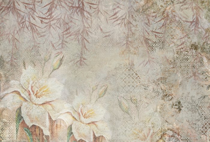 Papier peint  Fleurs et feuilles en style botanique avec ornements