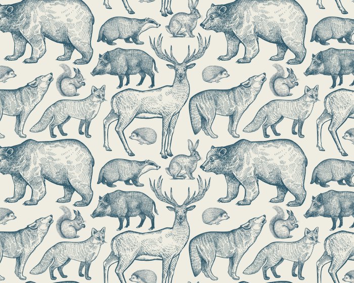 Papier peint  Motif d’animaux de la forêt style rétro