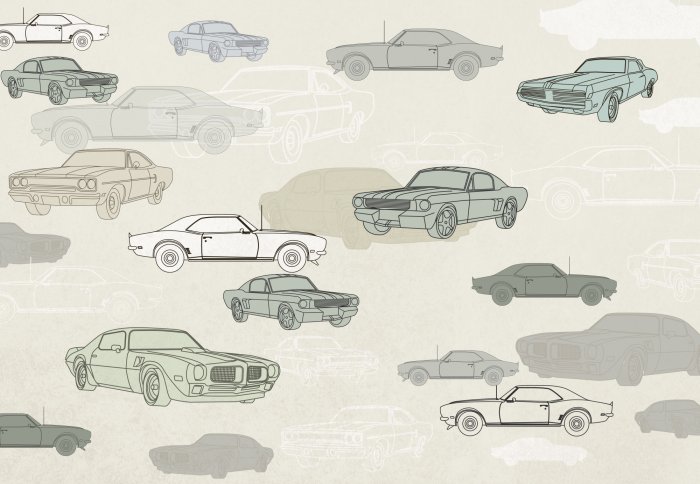 Papier peint  Voitures vintage dans des tons de vert