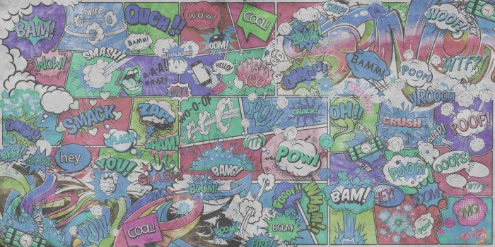 Papier peint  Bulles de bande dessinée colorées avec textes design jeunesse