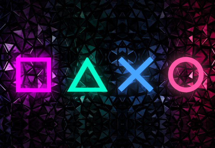 Papier peint  Icônes de jeu colorées en style néon sur fond noir