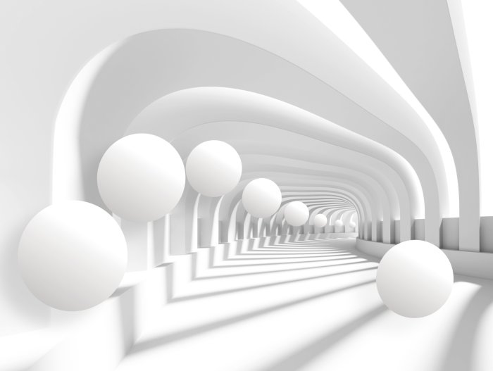 Papier peint  Sphères tridimensionnelles dans un tunnel futuriste