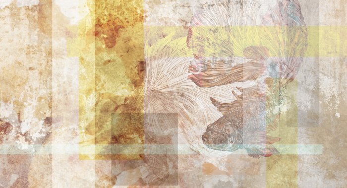 Papier peint  Formes géométriques et poissons sur fond texturé aquarelle motif artistique