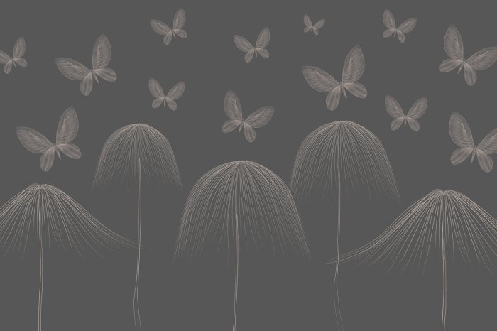 Papier peint  Papillons en style dessin au trait sur fond sombre, motif moderne minimaliste