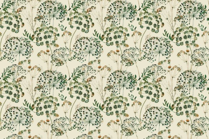 Papier peint  Pissenlits et fleurs des champs en aquarelle, motif botanique délicat sur fond clair