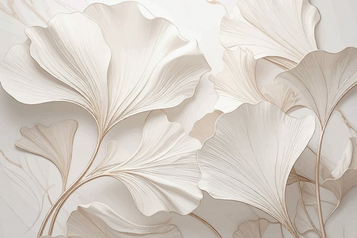 Papier peint  Feuilles de ginkgo sur fond blanc, motif élégant de style glamour