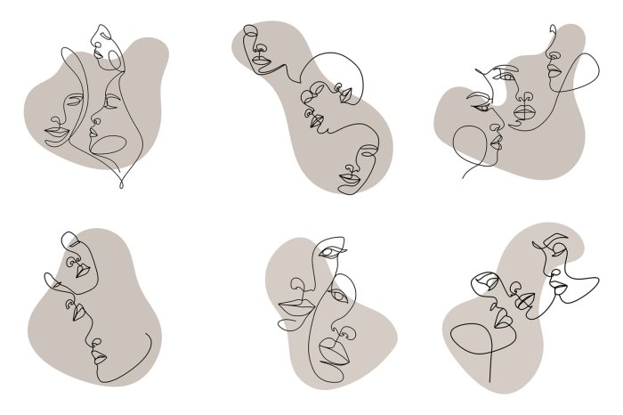 Papier peint  Illustration moderne de visages abstraits en style line art