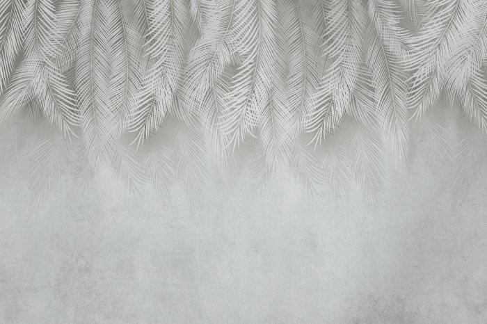 Papier peint  Feuilles de palmier blanches sur fond en béton avec un effet grunge
