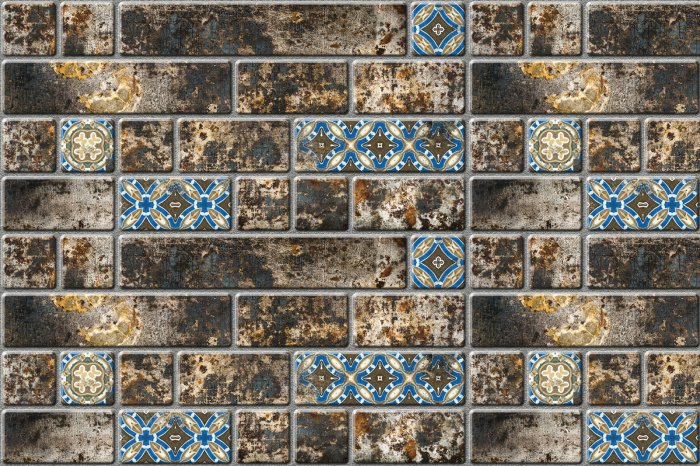 Papier peint  Mur de briques avec motifs ornementaux