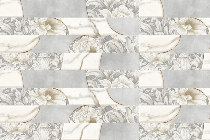 Papier peint  Motif gris abstrait avec des fleurs