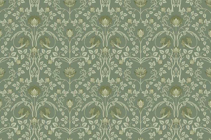 Papier peint  Motif richement décoré avec des feuilles et des fleurs