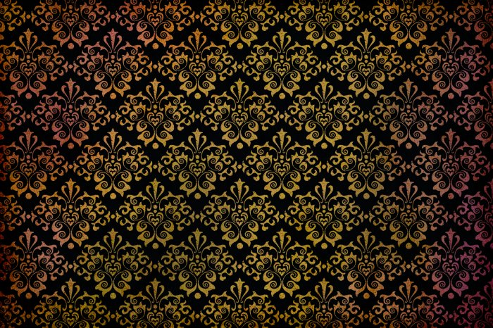 Papier peint  Motif ornemental doré dans un décor marron