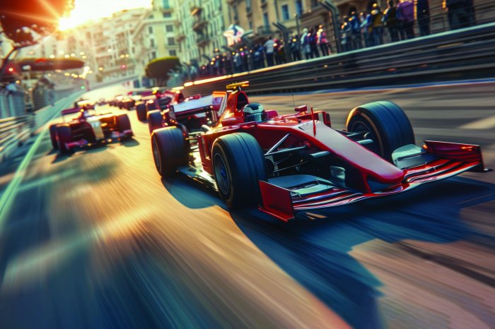 Papier peint  Voiture de F1 filant à toute vitesse dans la ville