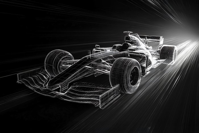 Papier peint  Croquis d'une voiture de Formule 1 filant à toute vitesse