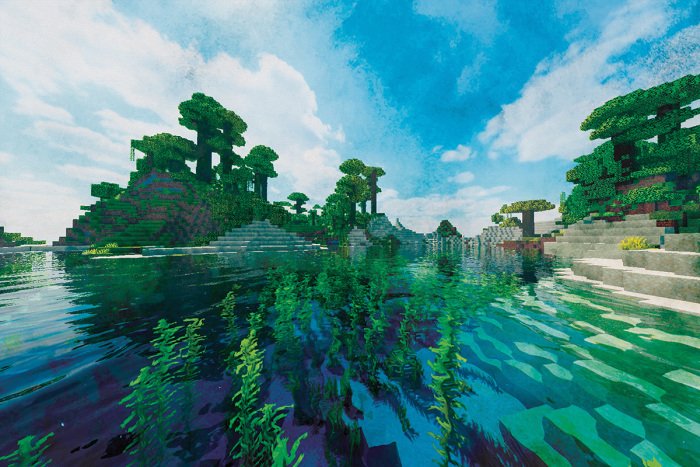 Papier peint  Paysage insulaire Minecraft en pixel art
