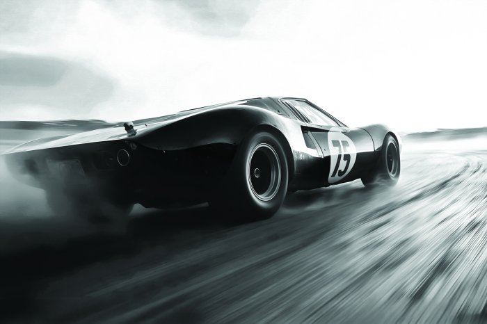 Papier peint  Photo en noir et blanc d'une voiture de style rétro